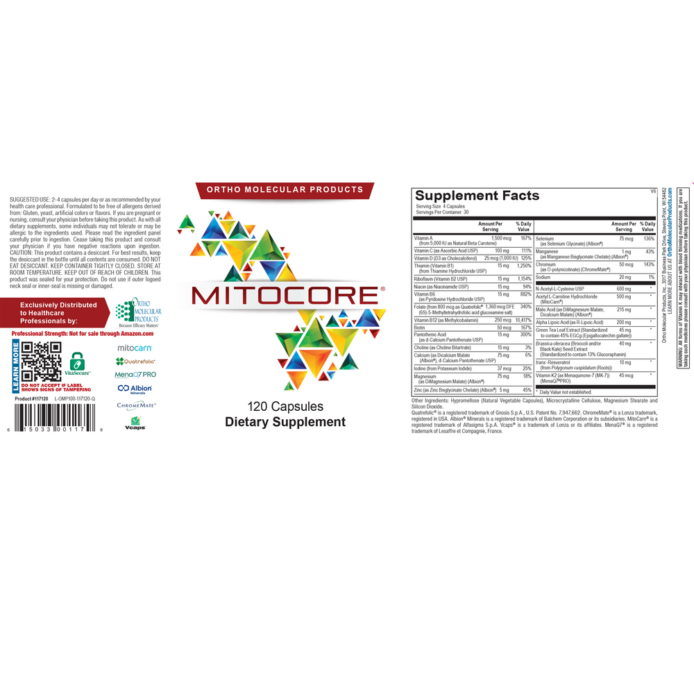 Ortho Molecular Products MitoCORE – 120 Capsules | Multivitamin & Mineral Supplement