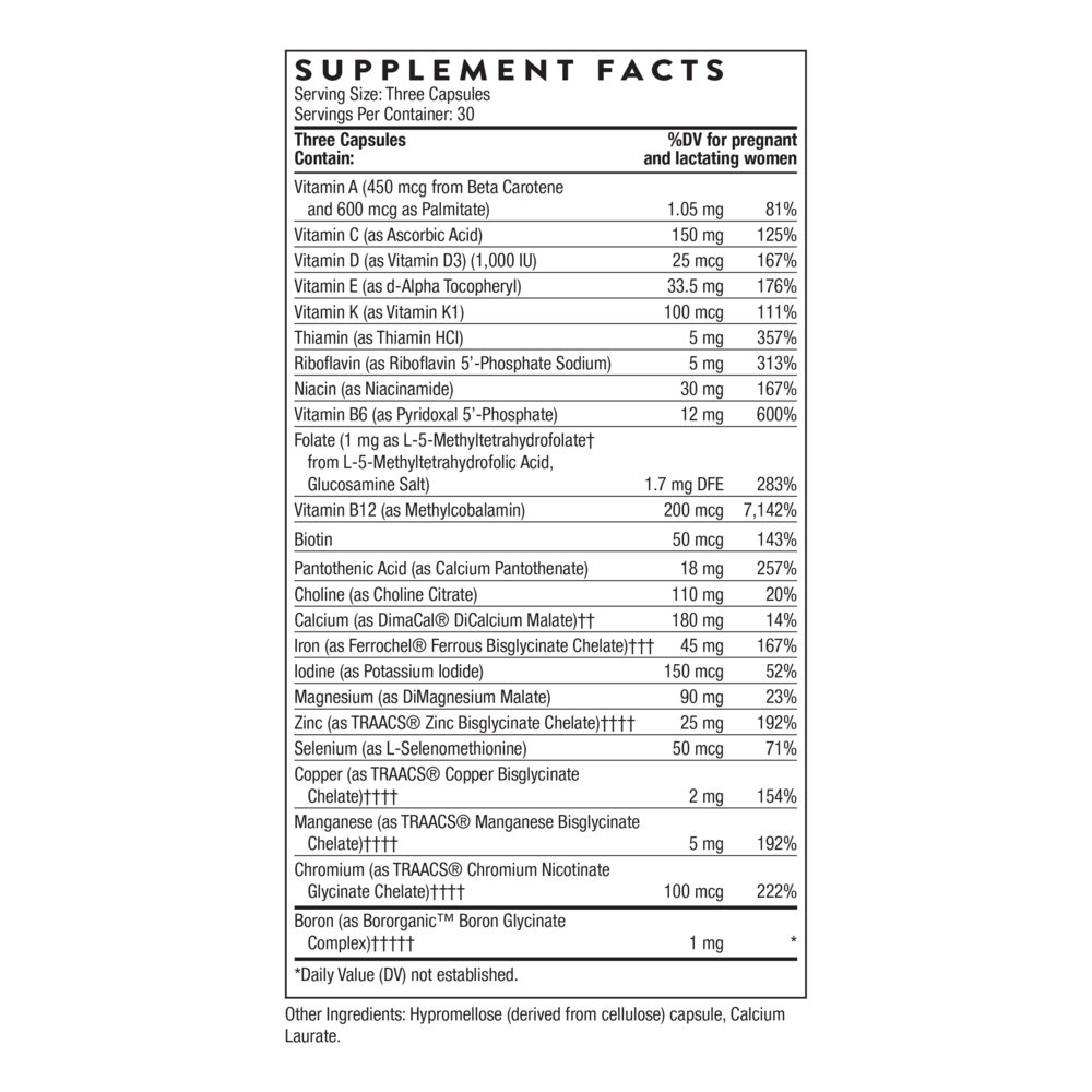 Thorne Basic Prenatal Multivitamin for Pregnancy & Nursing – 90 Capsules