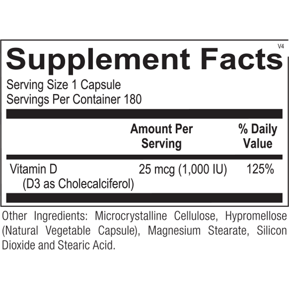 Ortho Molecular Products Vitamin D3 1,000 IU – 180 Capsules | Vitamin D Supplement