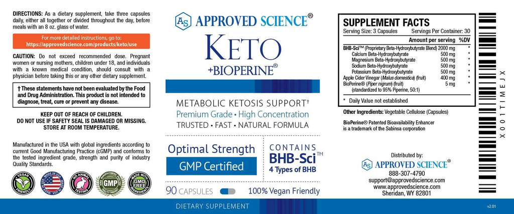 Approved Science Keto + BioPerine – Optimal Strength – 90 Capsules